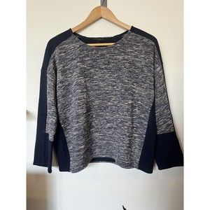 J Crew Navy Blue Color Block Boxy Drop Shoulder Sweater Size Small